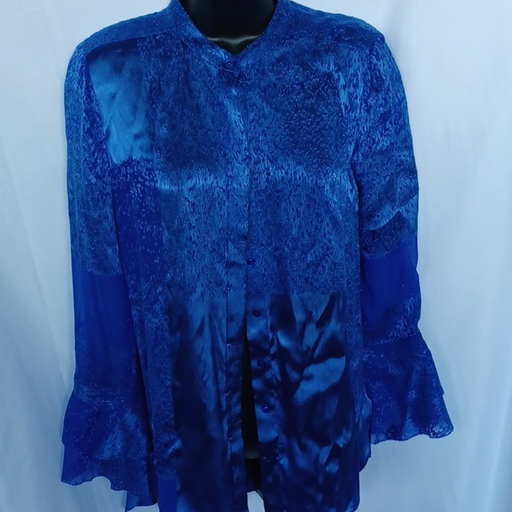 Elie Tahari Silk blend  button down shirt Sz xs, hidden buttons